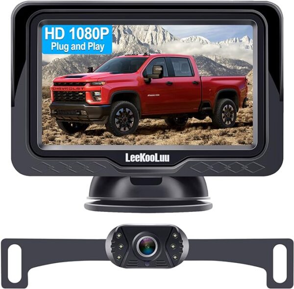 Backup Camera Easy Setup Plug-Play: HD 1080P No-Delay Waterproof - Clear Night Vision Rear View Camera with Monitor for Car Truck SUV - LK3